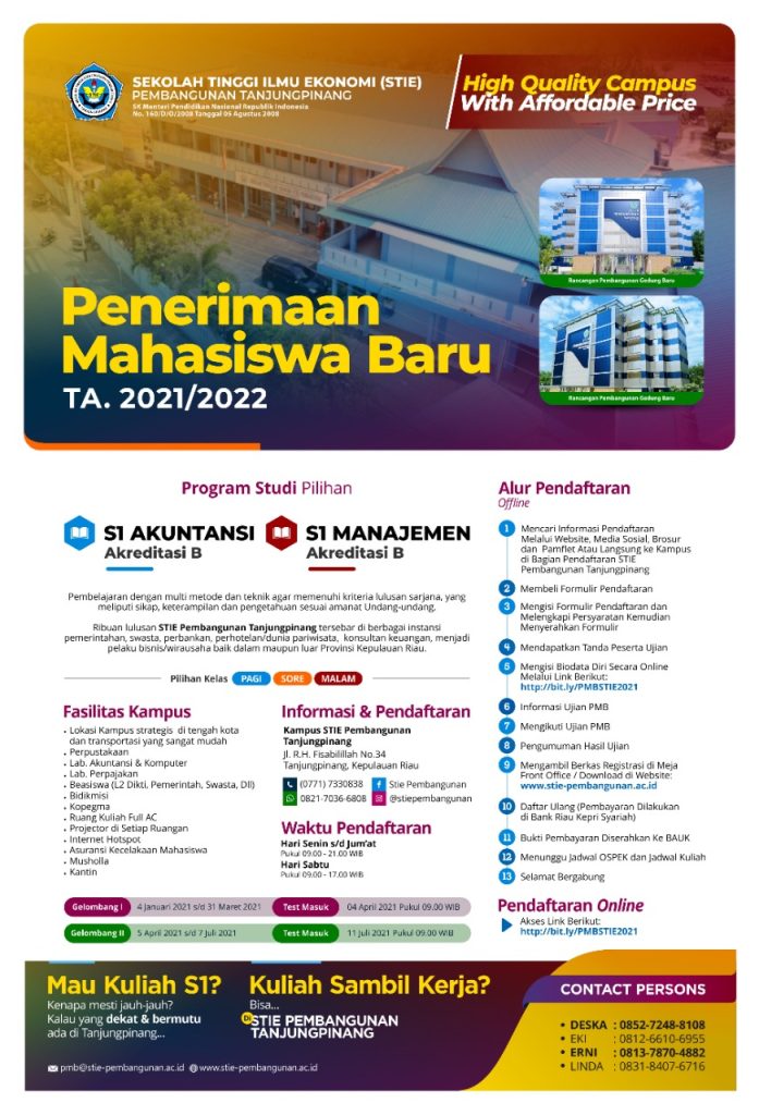 Penerimaan Mahasiswa Baru STIE Pembangunan T.A 2021/2021